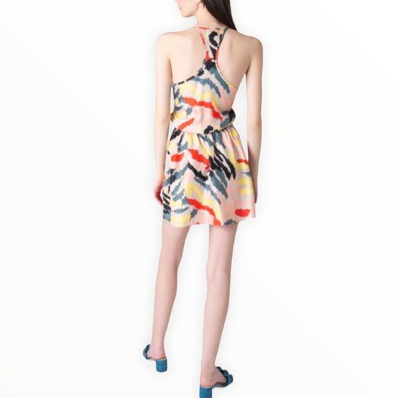 Parker Multicolor Print Ruffle Trim Square Neck Strap Racerback Dress size M - Picture 2 of 13